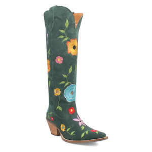 Flower Power Green Suede & Floral Embroidered Boot (DS)