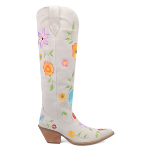 Flower Power White Suede & Floral Embroidered Boot (DS)