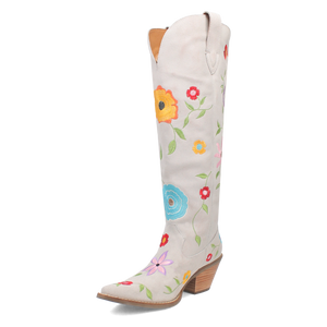 Flower Power White Suede & Floral Embroidered Boot (DS)