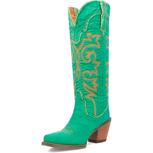 Texas Tornado Distressed Green Denim Embroidered Knee High Boots (DS)