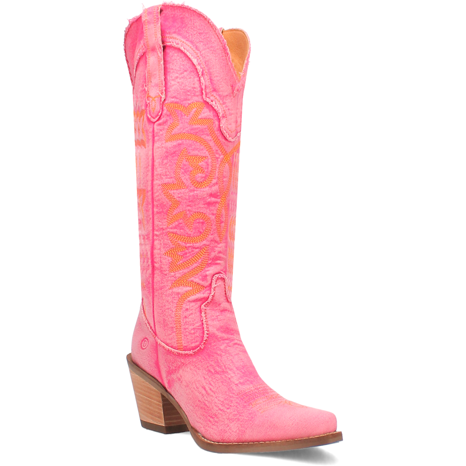 Texas Tornado Distressed Pink Denim Embroidered Knee High Boots (DS) ~ BACKORDER 6/20