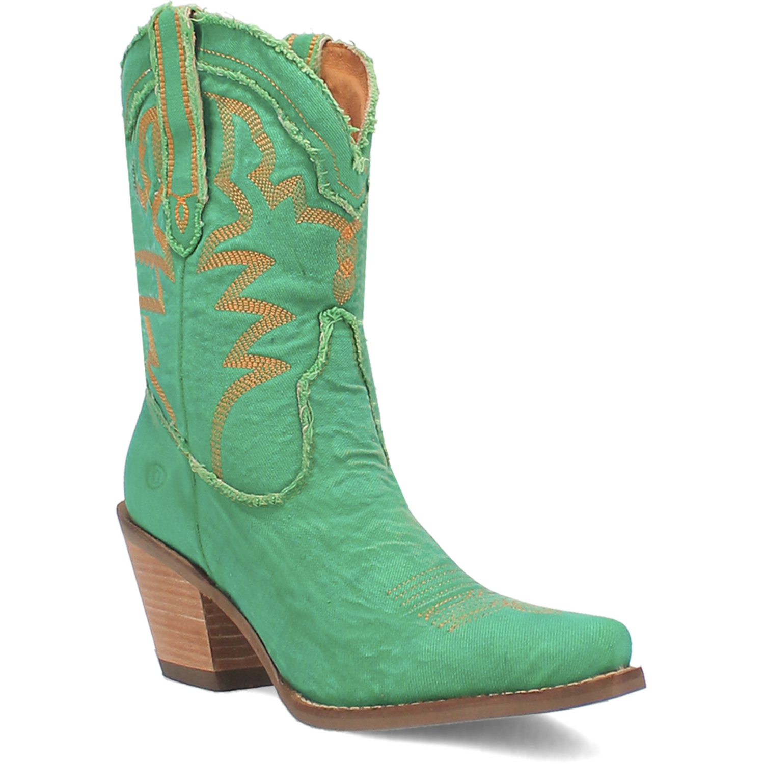 Y'all Need Dolly Distressed Green Denim Embroidered Boots (DS)