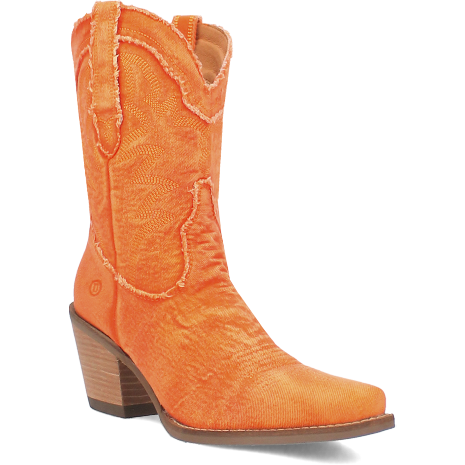 Y'all Need Dolly Distressed Orange Denim Embroidered Boots (DS)