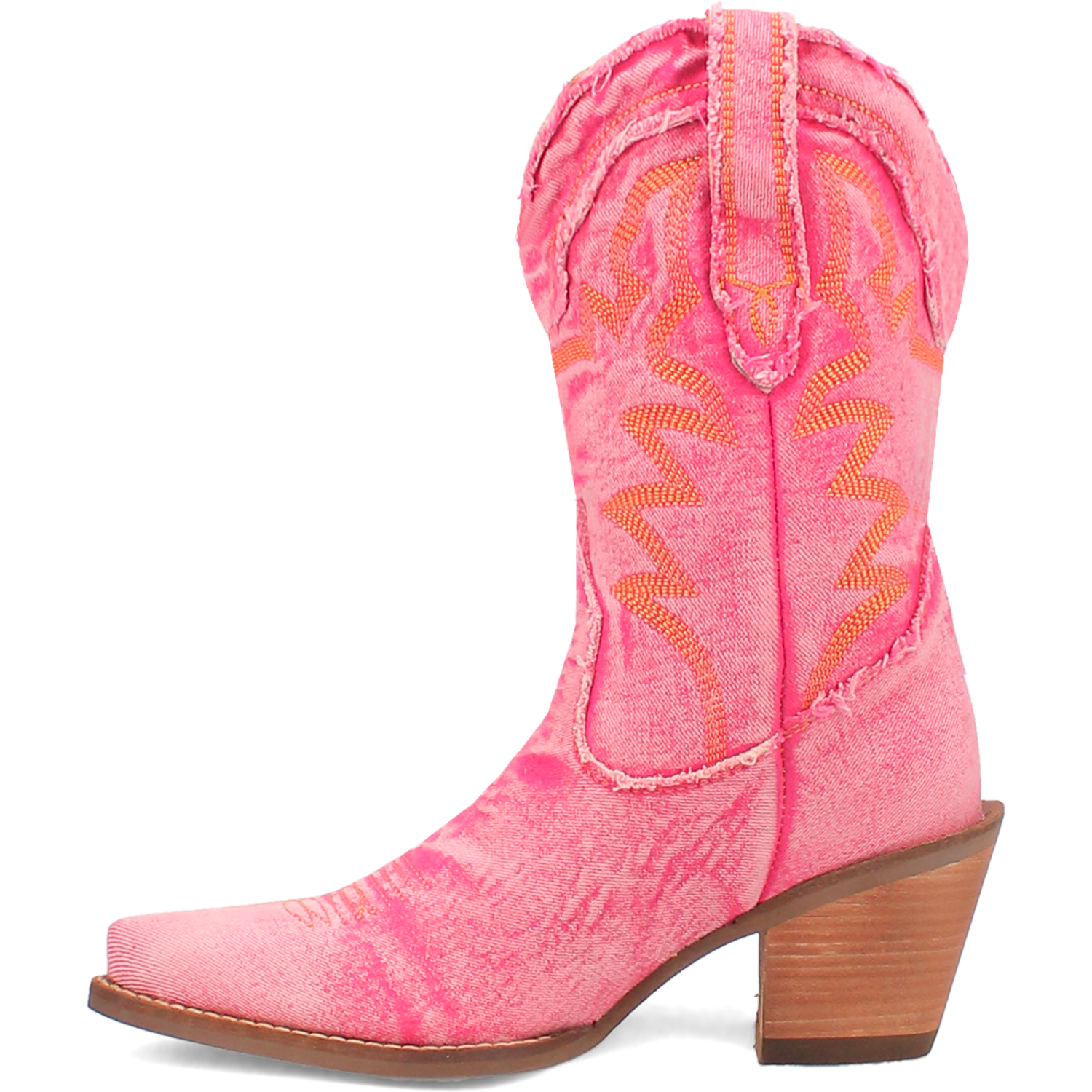 Y'all Need Dolly Distressed Pink Denim Embroidered Boots (DS)