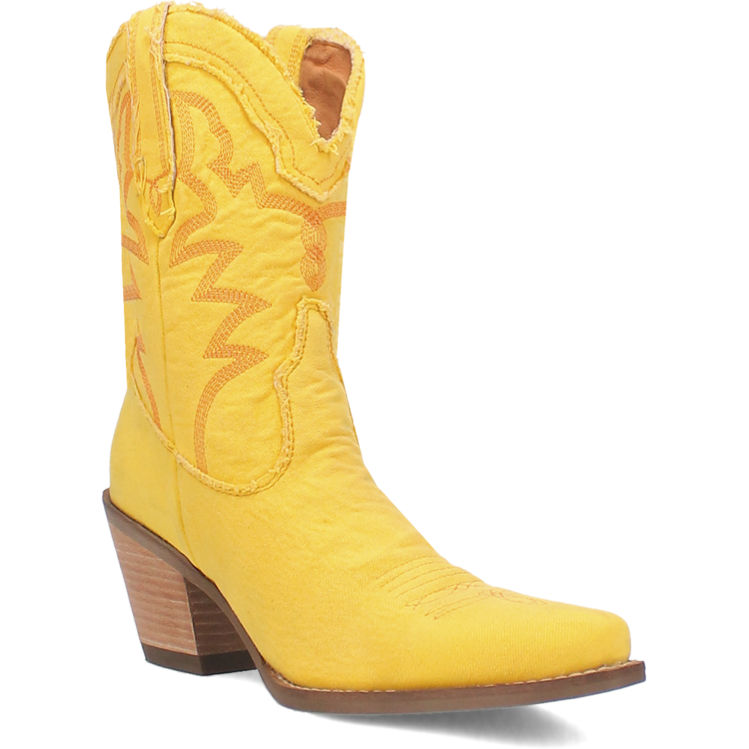 Y'all Need Dolly Distressed Yellow Denim Embroidered Boots (DS)