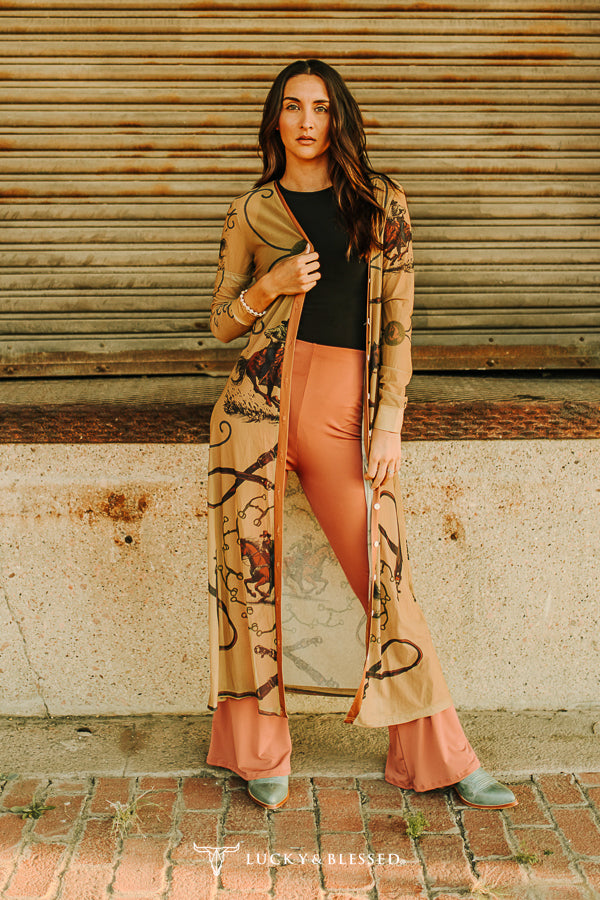 Old Town Road Running Horse Mesh Button Down Maxi Dress Overlay