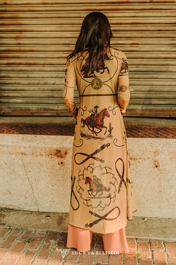 Old Town Road Running Horse Mesh Button Down Maxi Dress Overlay