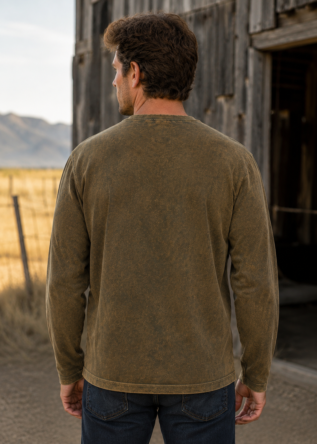 Scully Men's "Ribbed Long Sleeve" in Military Green (DS)