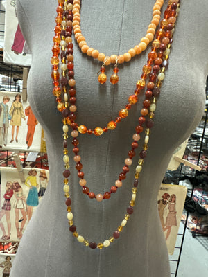 Vintage Necklace Set w/ Matching Earrings ~ Amber & Rust