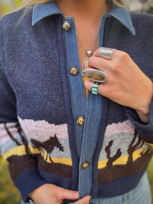 Ride Into The Night Denim Trim Sweater Jacket