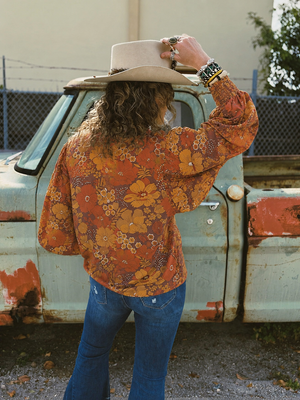 All The Leaves Are Brown Retro Floral Button Up Mesh Blouse - PREORDER 9/18