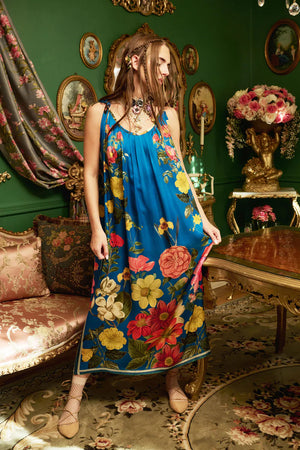 French Riviera Victorian Floral Maxi Dress