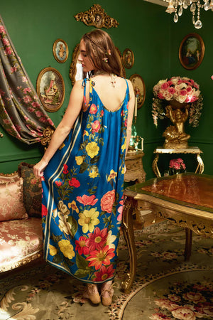 French Riviera Victorian Floral Maxi Dress