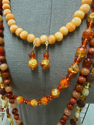 Vintage Necklace Set w/ Matching Earrings ~ Amber & Rust