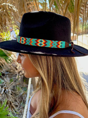 KAQCHI Turquoise & Red Mix Beaded Hat Band (DS)
