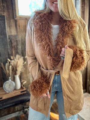 Penny Lane Almost Famous Shaggy Fur Trim Suede Jacket