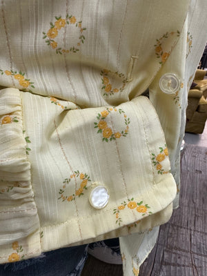 Carol Brent Baby Yellow Floral Wreath Design Vintage Button Up Blouse