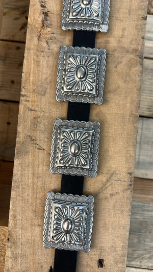 Miss Clementine Antique Style Etched Silver Square Concho Belt
