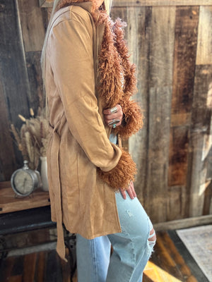 Penny Lane Almost Famous Shaggy Fur Trim Suede Jacket