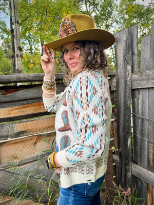 Boot Up Babe Zip Up Cowboy Boot Sweater