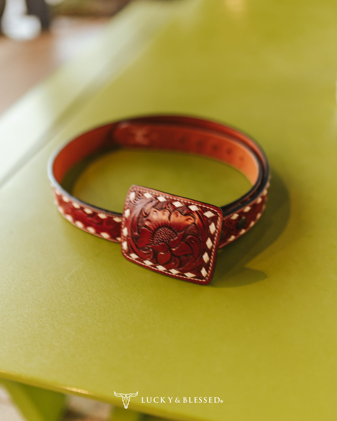 She's Country Red Tooled Western Leather Belt