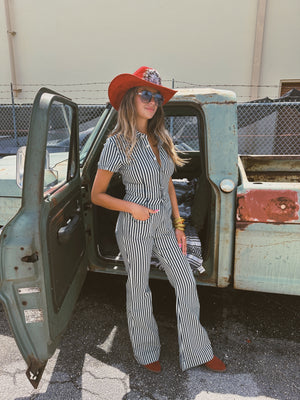 Railroad Blues Stripped Denim Jumpsuit