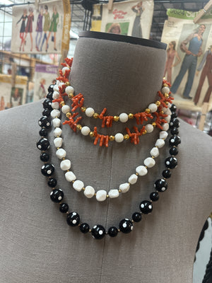 Vintage Necklace Set ~ Coral, Black & White