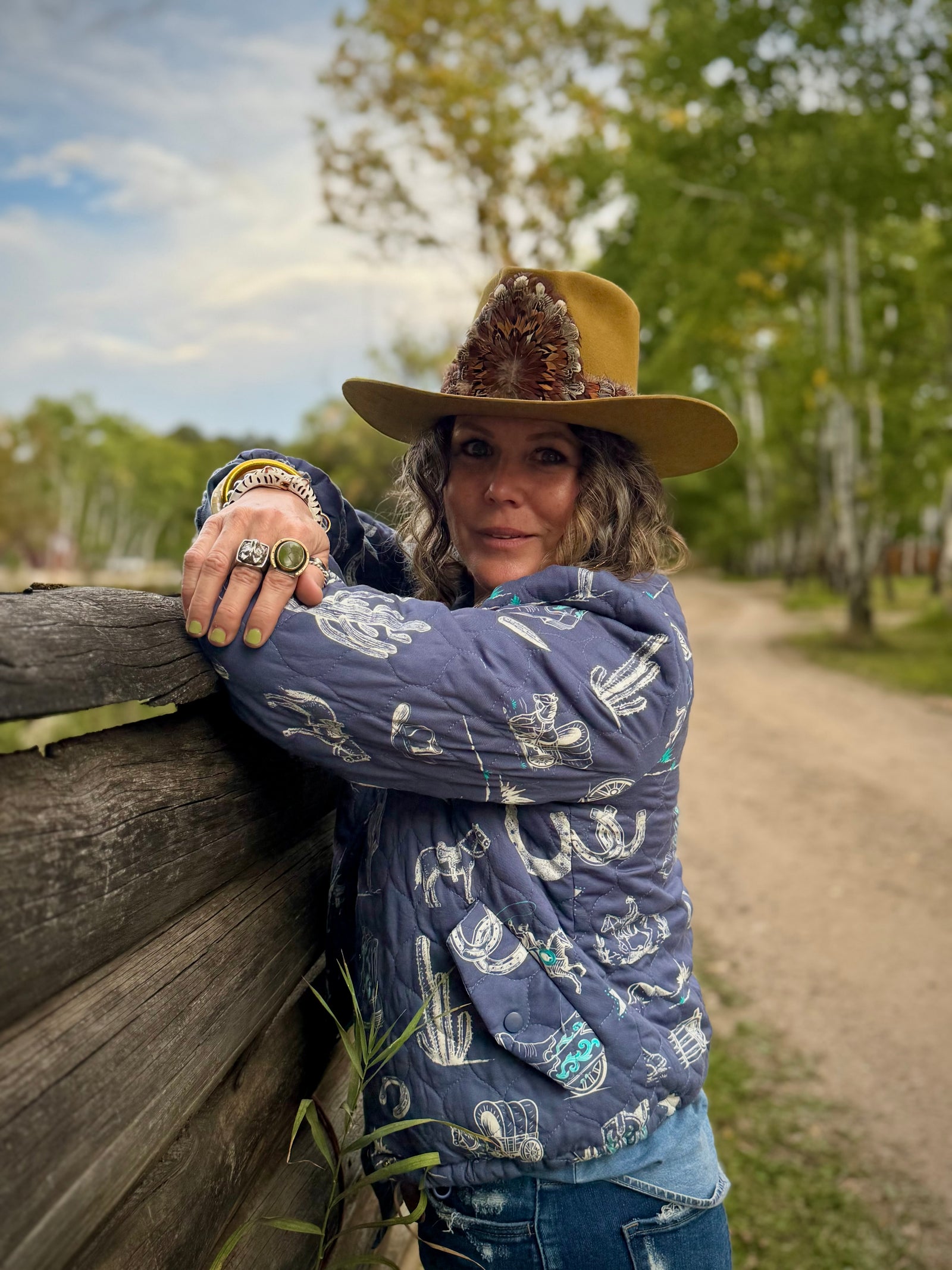 High Noon Western Print Quilted Bomber Jacket