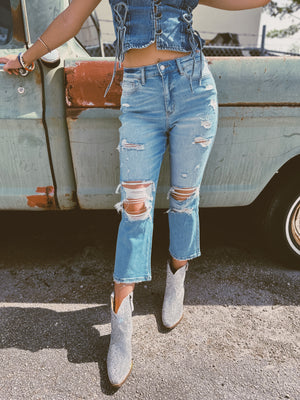 Tangled Up In Blue Cropped Straight Denim