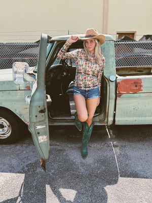 Cowboy Motel Long Sleeve Mesh Top