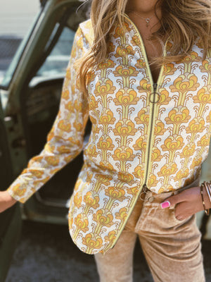 Streets Of Gold Golden Yellow Tulip Zipper Front Blouse~ PREORDER 11/15