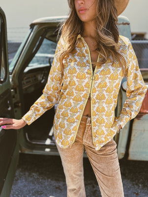 Streets Of Gold Golden Yellow Tulip Zipper Front Blouse~ PREORDER 11/15