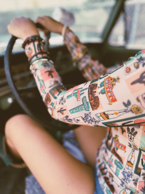 Cowboy Motel Long Sleeve Mesh Top