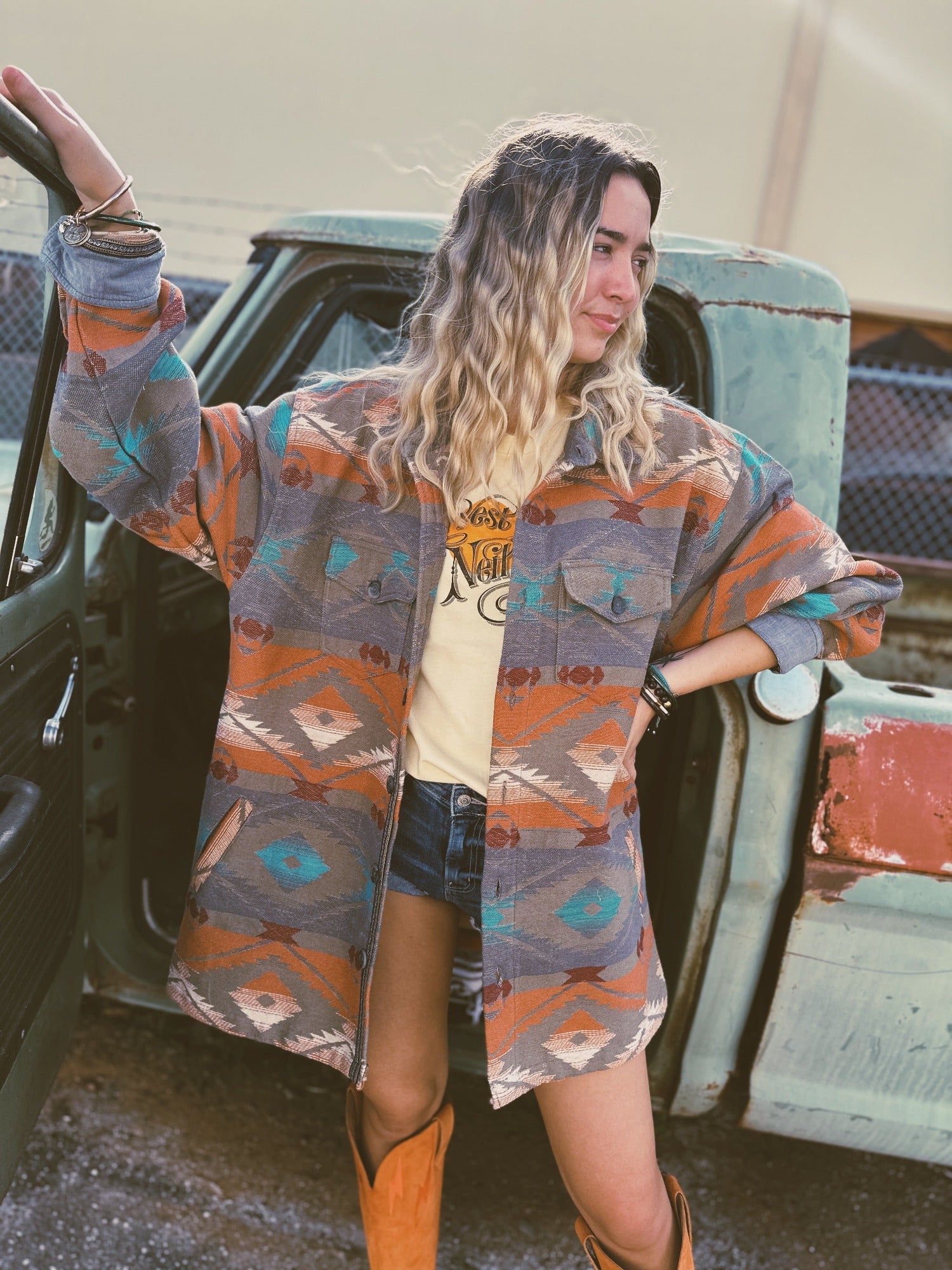 Southwestern Print Button Up Heavy Shirt Jacket ~ (DS)