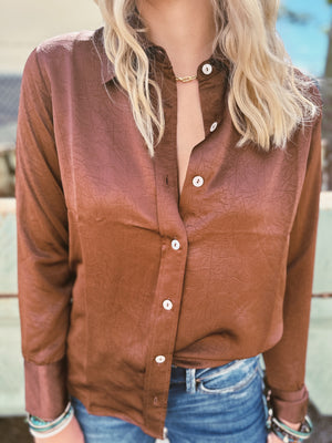 Just A Little Crush Crushed Satin Button Up Blouse