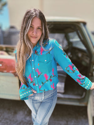 Love Is A Rose Retro Cowgirl Pearl Snap Button Up Cropped Top &/or Lightweight Jacket