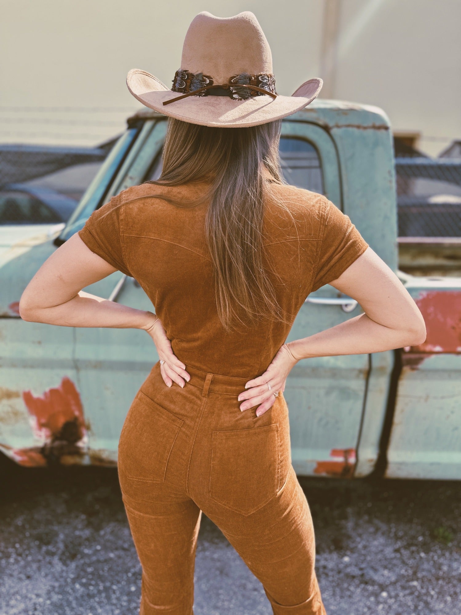 Orange shops bell bottom jumpsuit