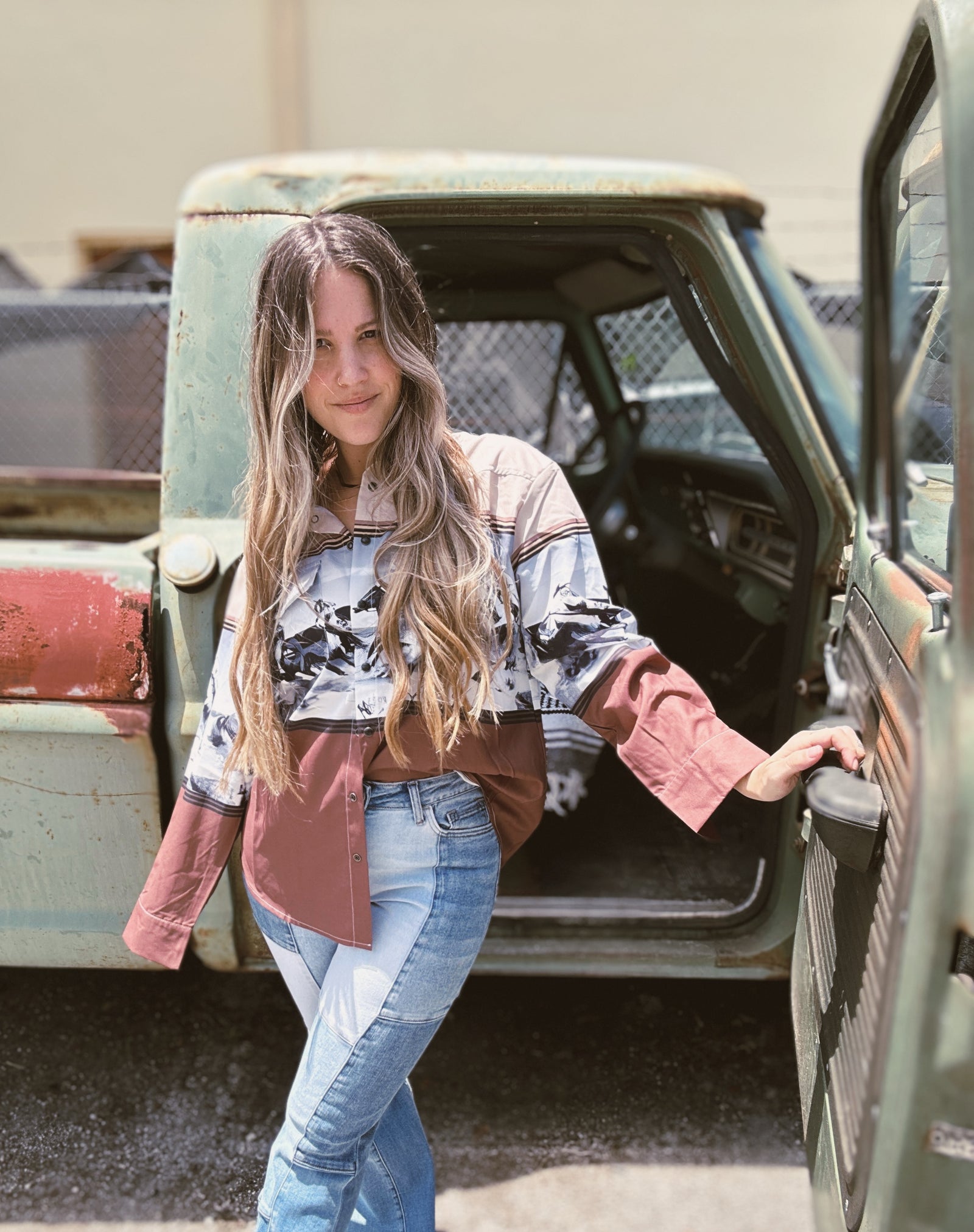 Thunder Rolls Retro Style Wild Horses Pearl Snap Button Up