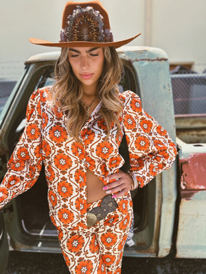 Going To California Large Poppy Flower Pouf Sleeve Button Up Blouse~ PREORDER 11/30