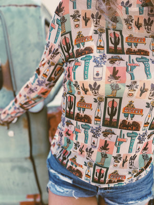 Cowboy Motel Long Sleeve Mesh Top