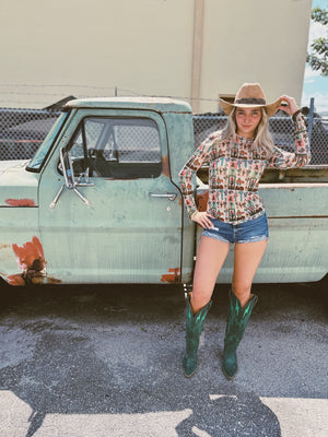 Cowboy Motel Long Sleeve Mesh Top