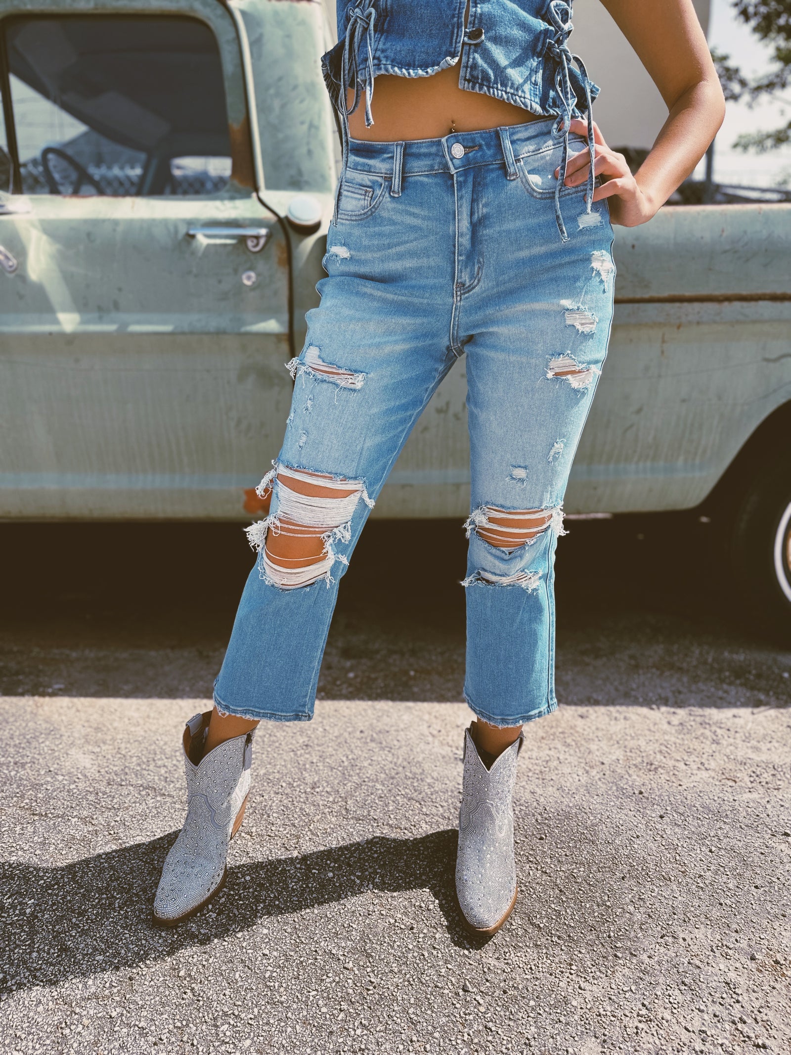 Tangled Up In Blue Cropped Straight Denim