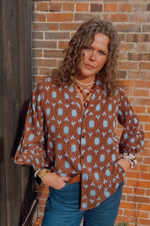 Blue Highway Retro Floral Balloon Sleeve Blouse - PREORDER DECEMBER 2025