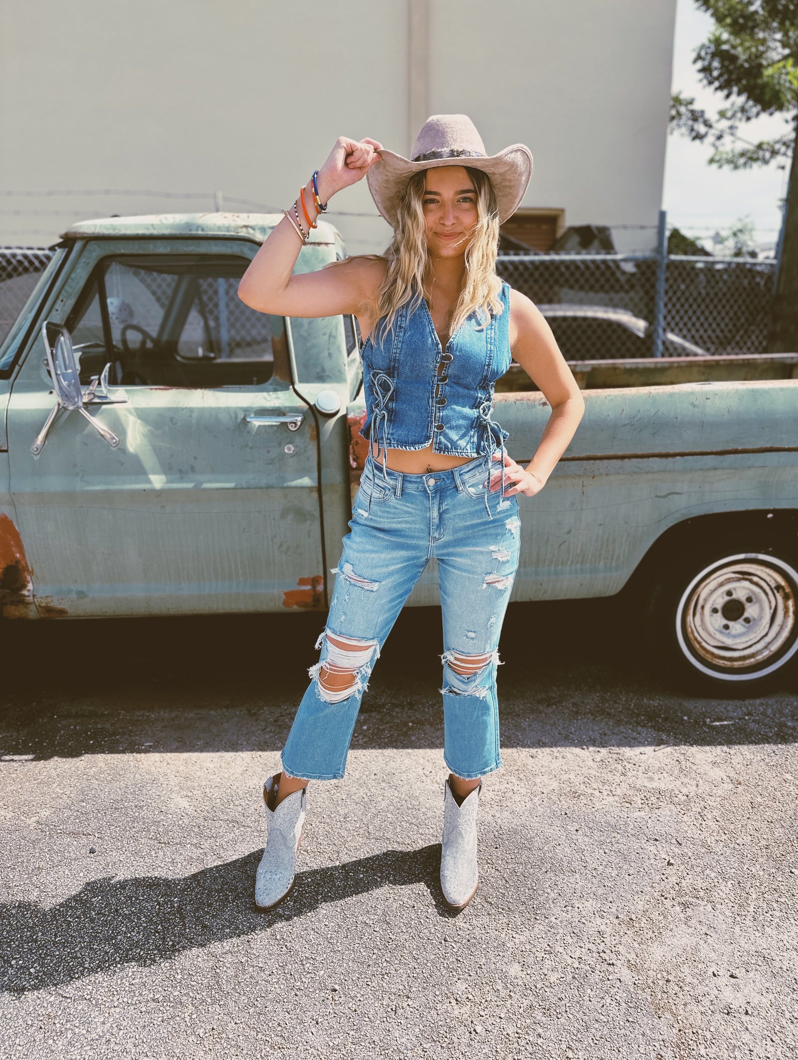 Tangled Up In Blue Cropped Straight Denim