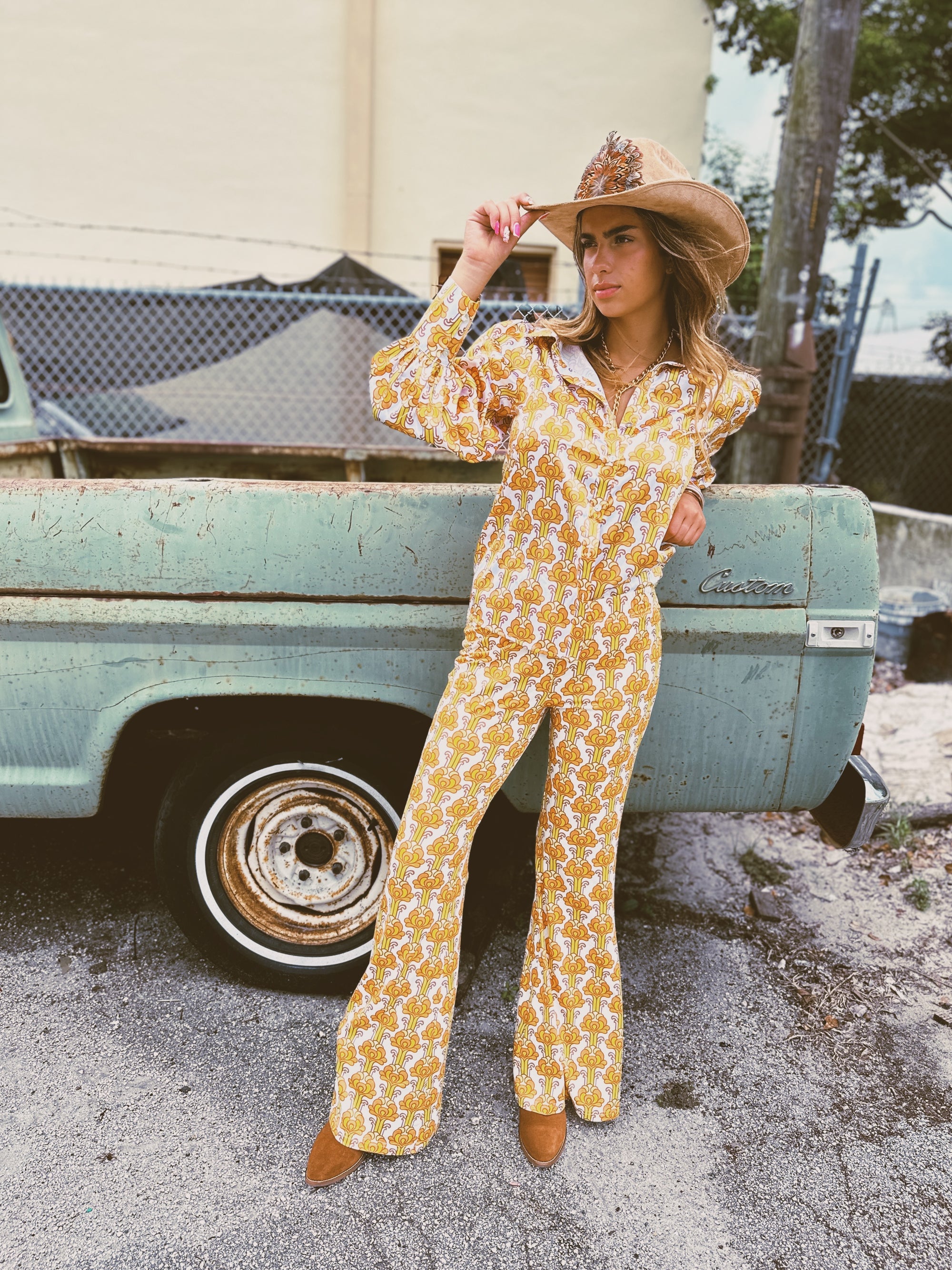 Streets Of Gold Golden Yellow Tulip Flower Pouf Sleeve Button Up Blouse~ PREORDER 11/30