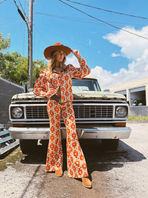 Going To California Large Poppy Flower Pouf Sleeve Button Up Blouse~ PREORDER 11/30