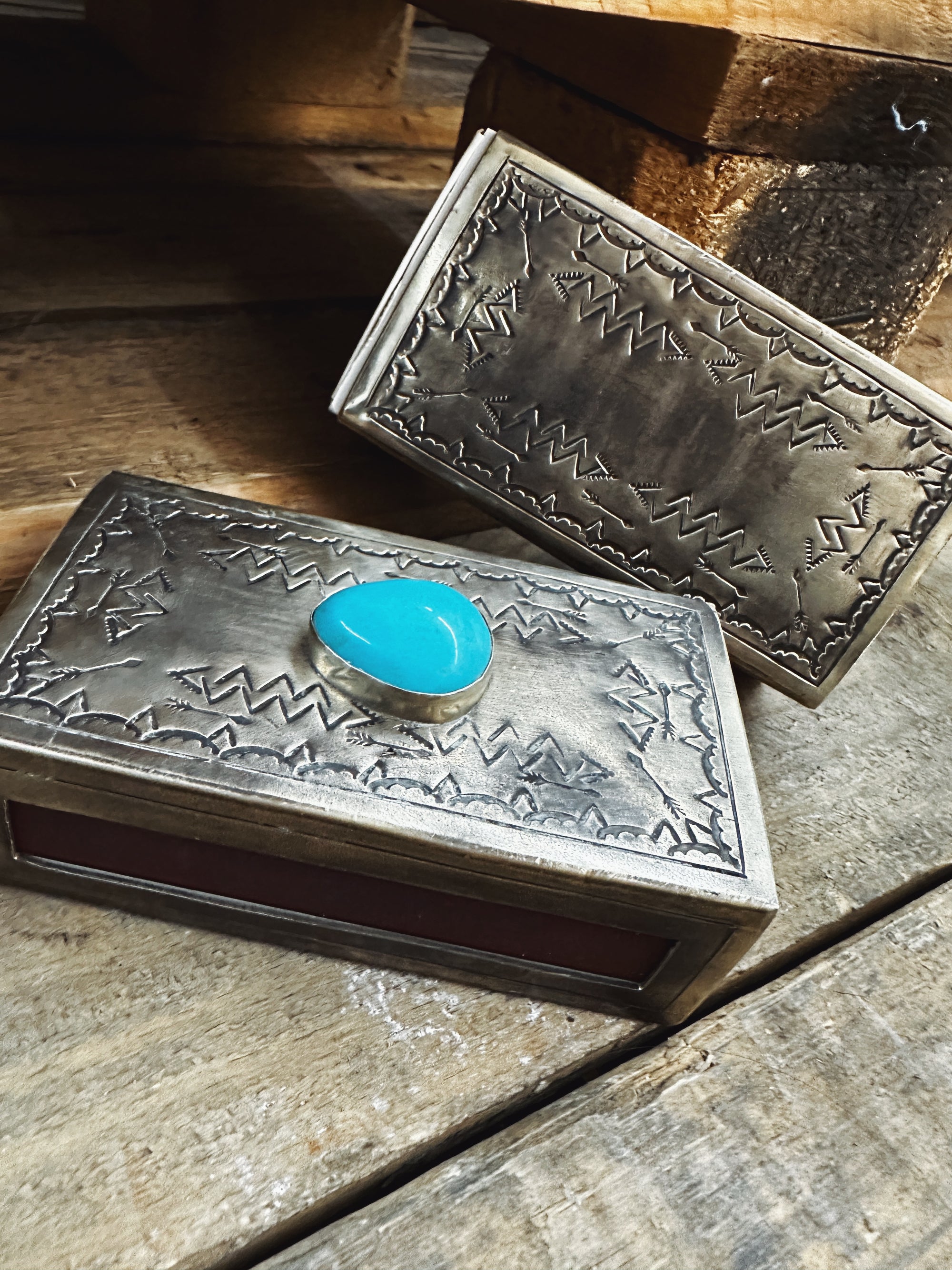 J. Alexander Rustic Stamped Silver/Turquoise Matchbook Cover