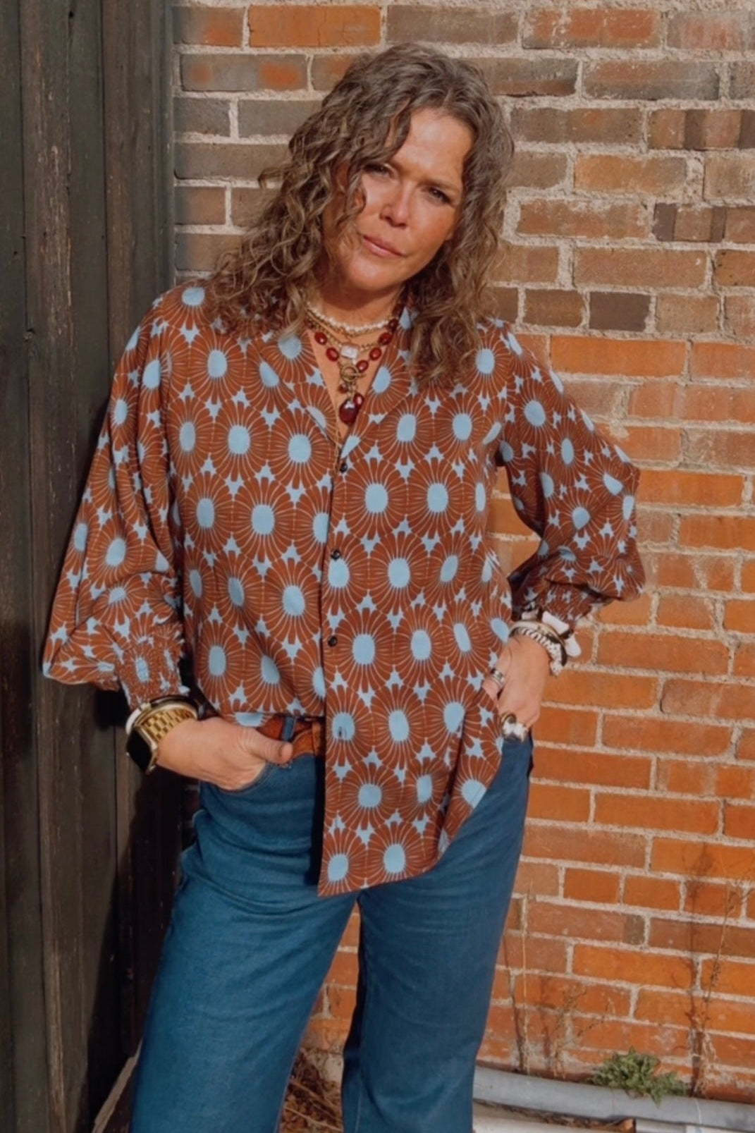 Blue Highway Retro Floral Balloon Sleeve Blouse - PREORDER DECEMBER 2025