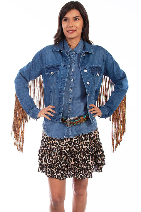 Up To No Good Leopard Fringe Denim Jacket (DS)