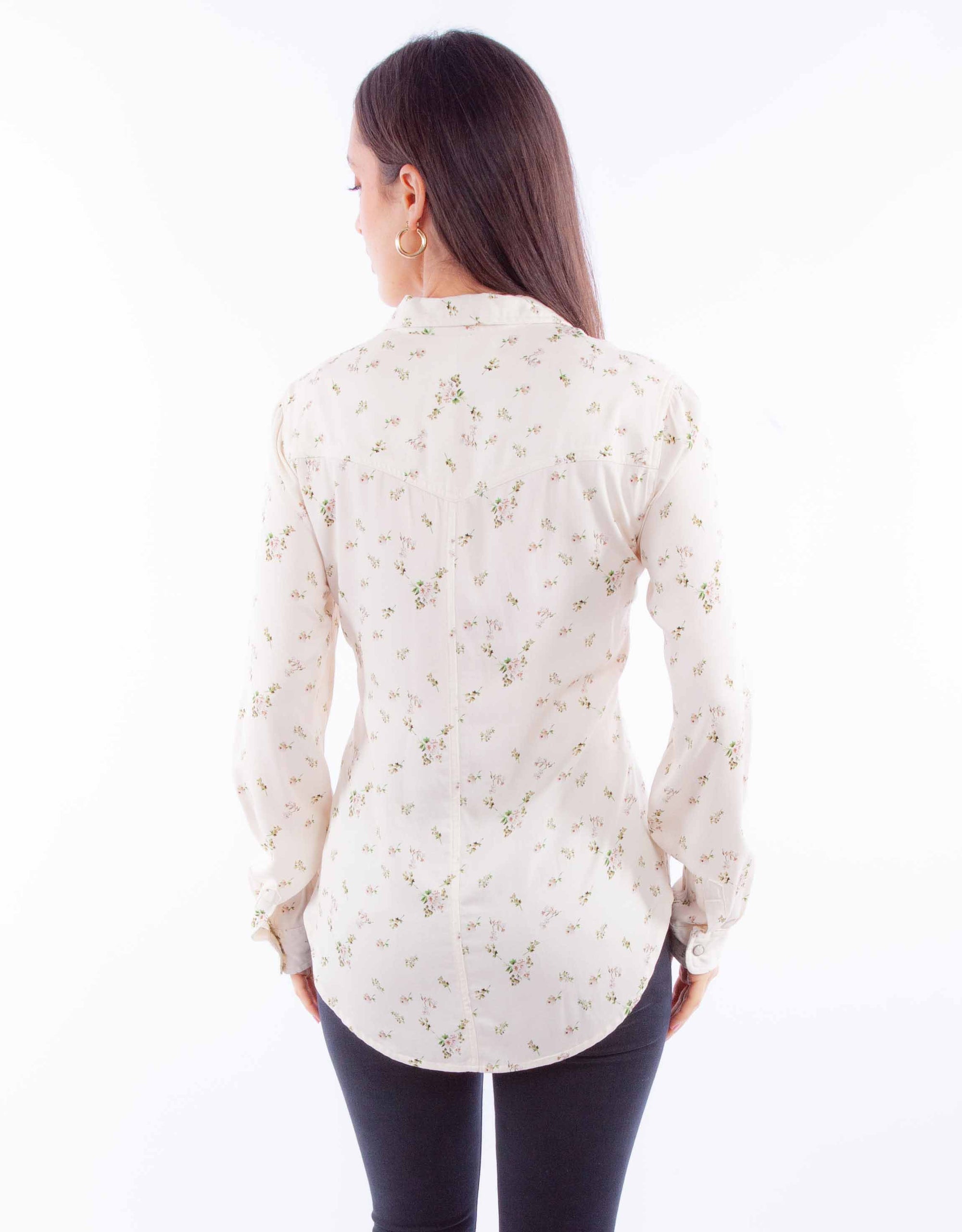 Sweet Caroline Floral Pearl Snap Button Up Blouse (DS)